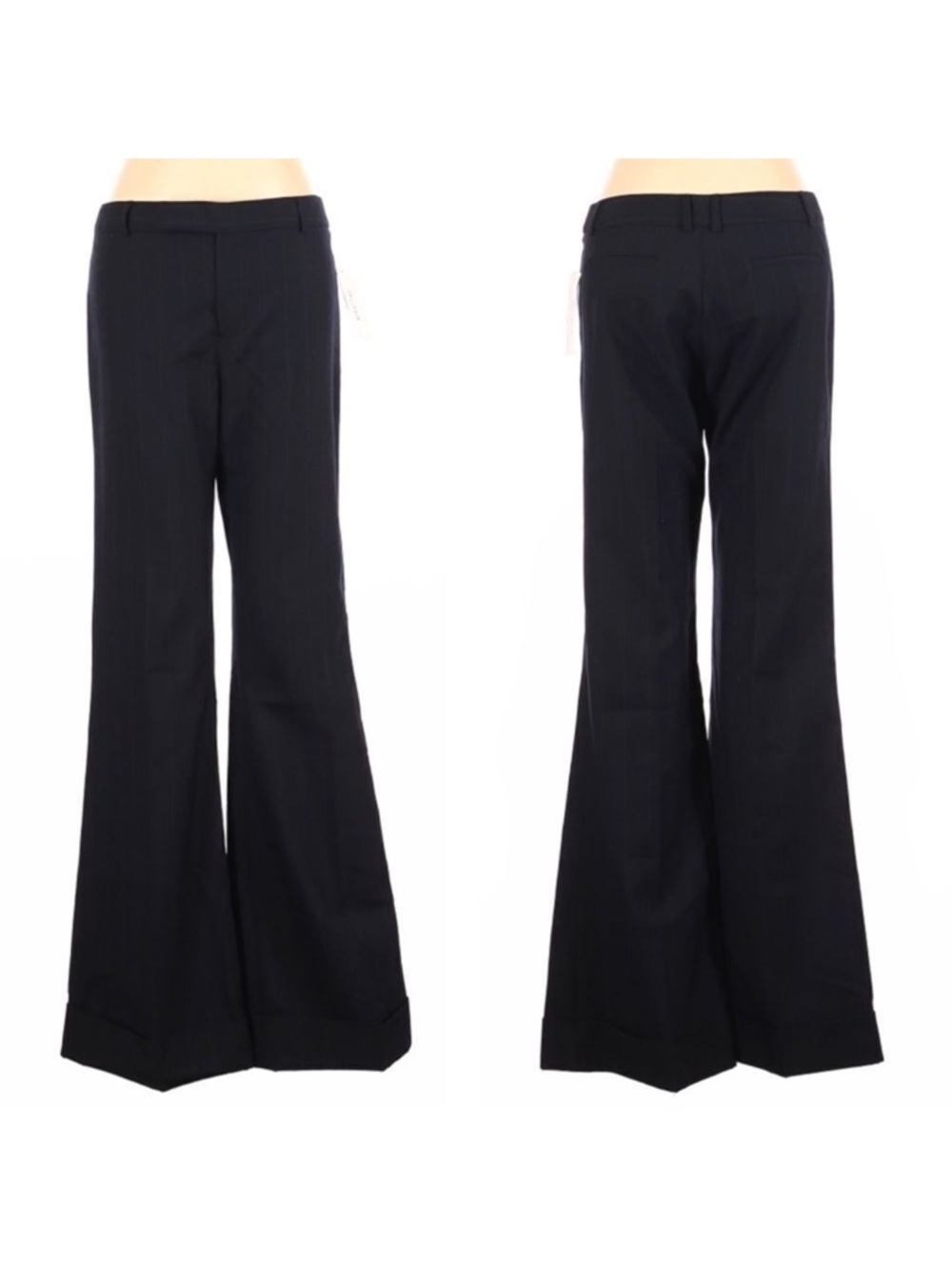 NWT AQUA Striped Cuffed Flare Leg Wool Pants 6